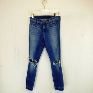 J Brand Jeans Women 25 Indigo Blue Denim Distressed Ripped Skinny Low Rise 26x32